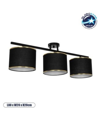 GLOBOSTAR® GLOWEN 201-0086 Vintage Φωτιστικό Οροφής με Ντουί 3 x E27 AC 220-240V IP20 - Μαύρο & Χρυσό - Μ80 x Π20 x Υ20cm